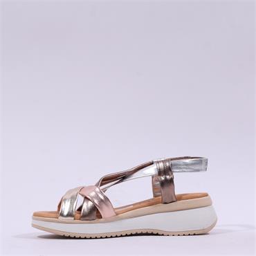 Oh My Sandals Low Wedge Strappy Sandal - Metallic Multi